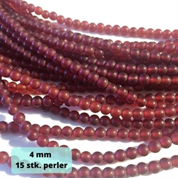 4 mm MAT Rød agat perler - Der er 15 stk. perler i posen